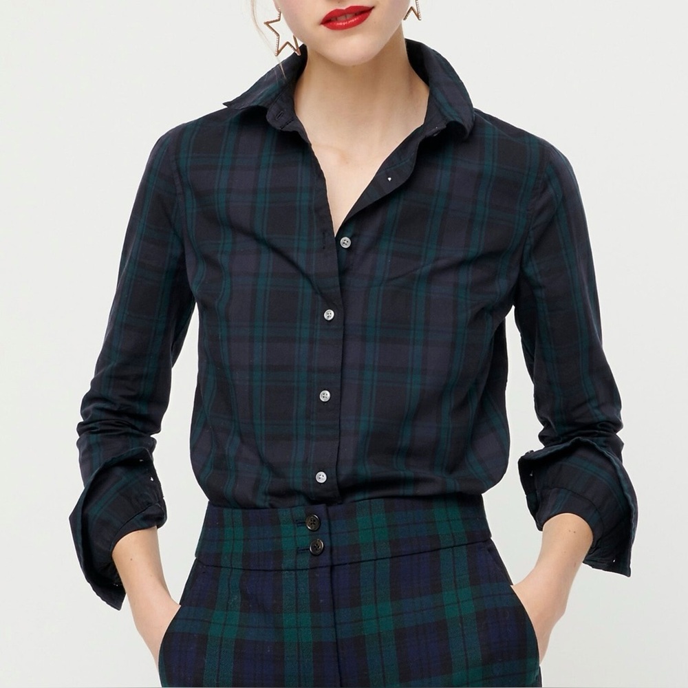 J. Crew Perfect Shirt in Black Watch Plaid
